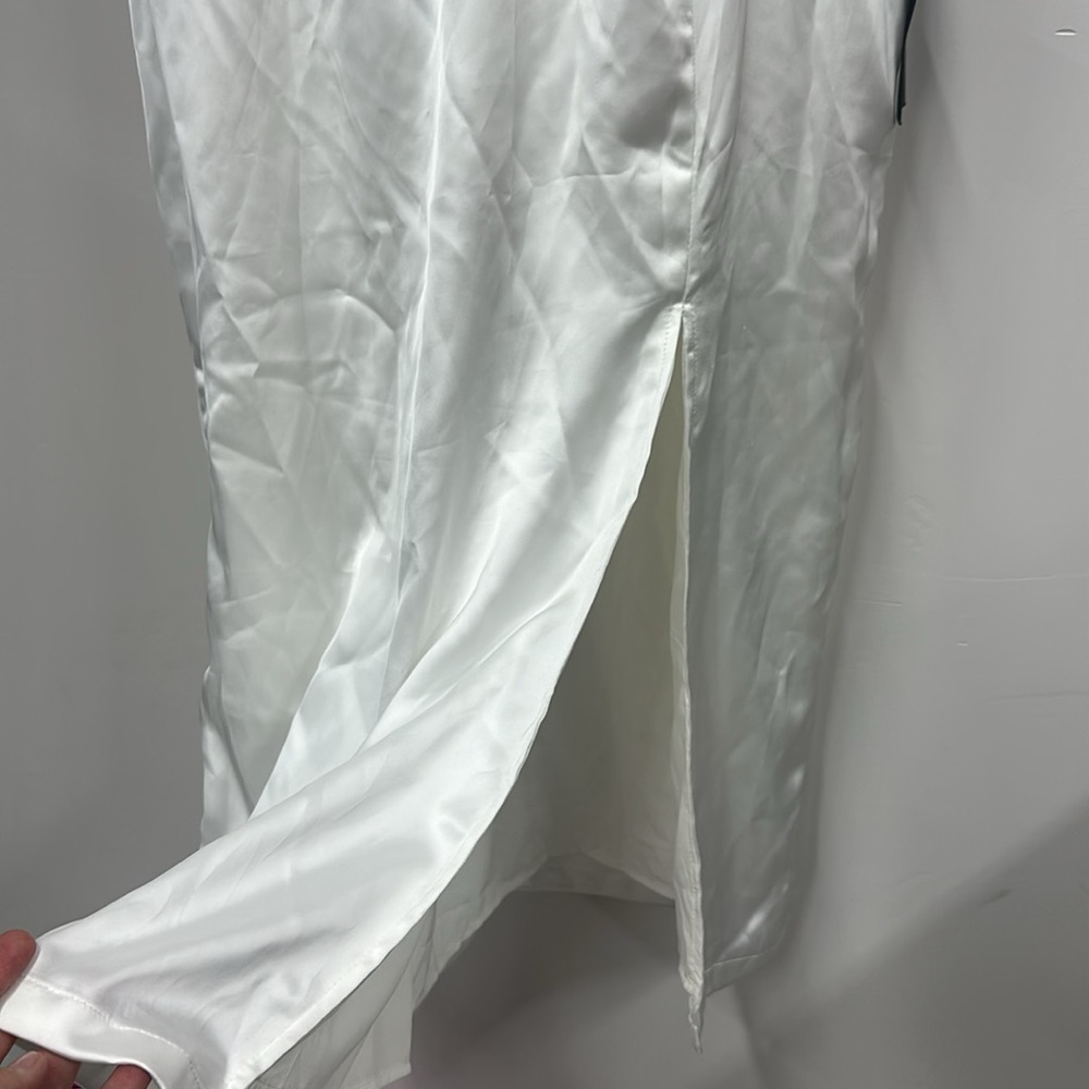 Irresistible Essence White Satin Sleeveless Midi Dress with slit - Lulus L NEW - Picture 5 of 11